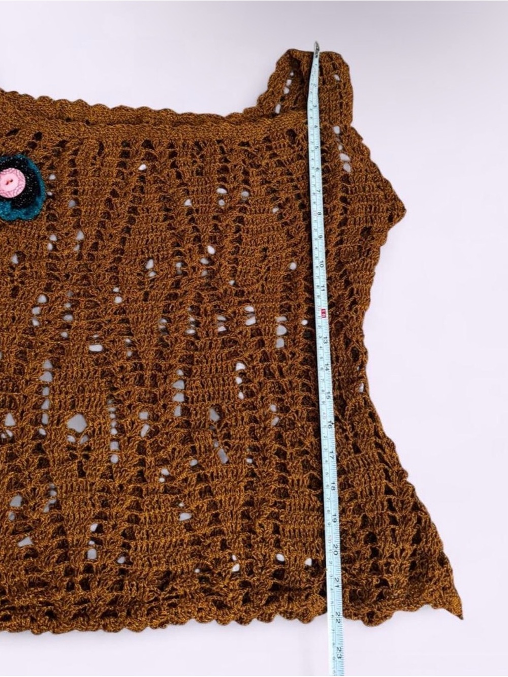 Handmade Crochet Tank Top Burnt Orange Terra Color Flower Detail Boho Indie - Picture 4 of 4